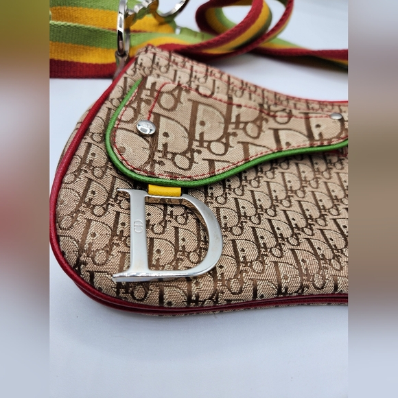 Pre-loved Vintage Christian Dior Rasta-Color Trotter Saddle Shoulder Bag - Picture 4 of 11